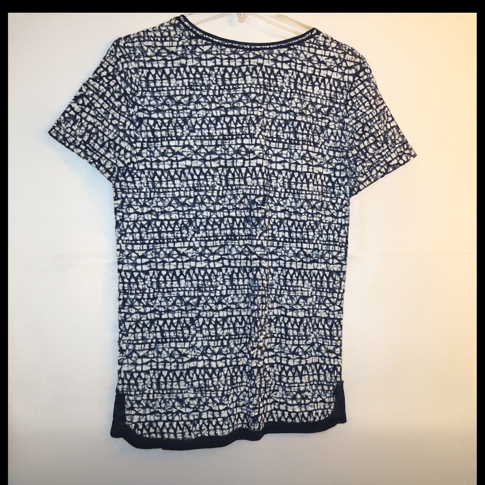 Tory Burch Nic Linen Tee Navy White Beaded V Neck XS - Picture 4 of 6